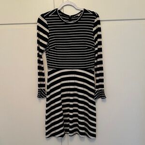 LIKE NEW Loft Long Sleeve Stretch Black and White Striped Dress